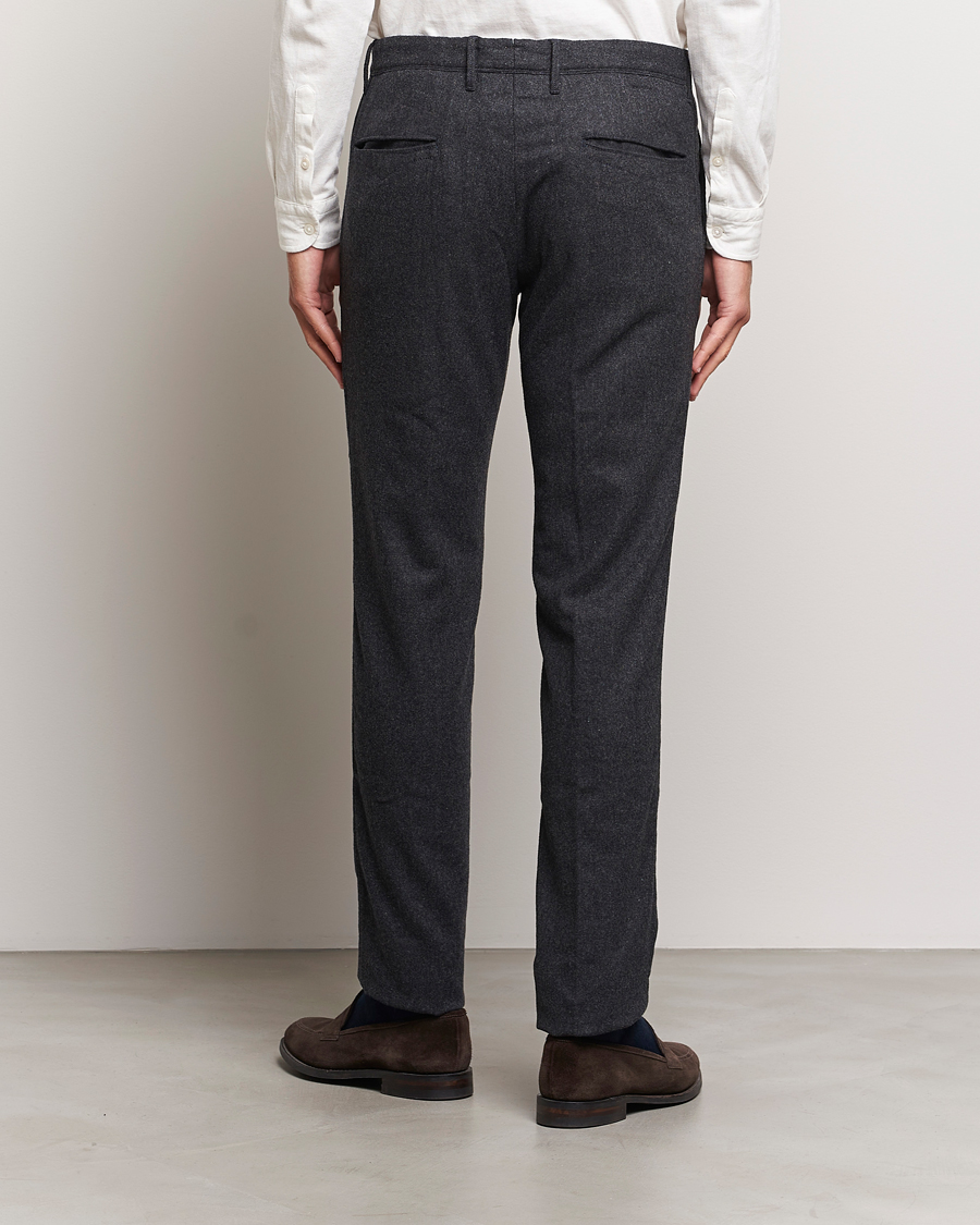 Herre | Bukser | Incotex | Slim Fit Washed Flannel Stretch Slacks Dark Grey