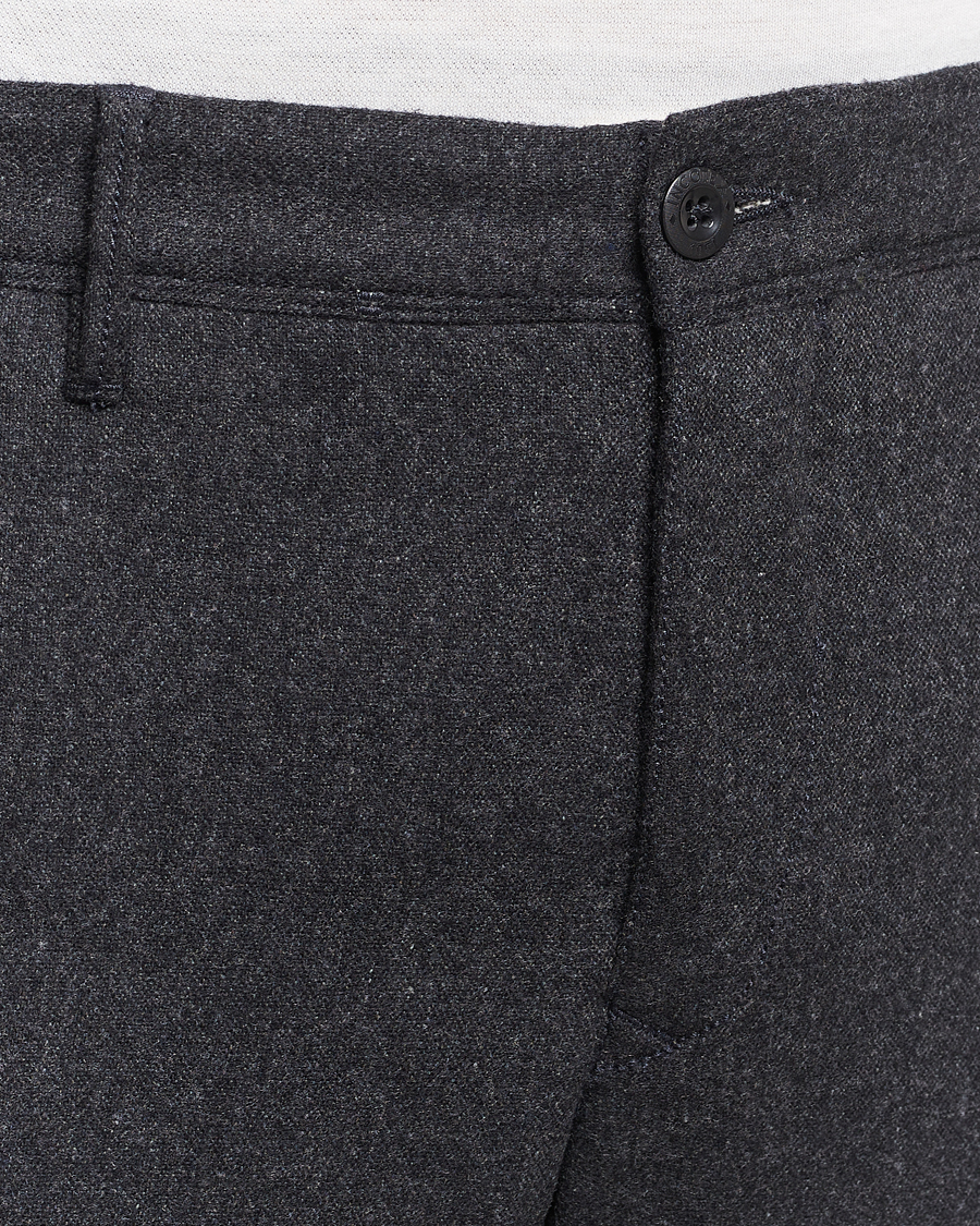 Herre | Bukser | Incotex | Slim Fit Washed Flannel Stretch Slacks Dark Grey