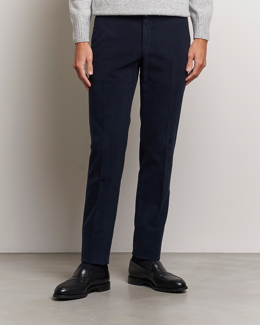 Herre | Incotex | Incotex | Slim Fit Luxury Moleskine Trousers Navy