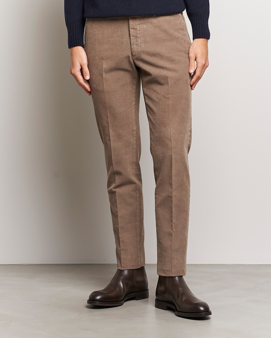 Herre | Bukser | Incotex | Slim Fit Soft Corduroy Trousers Taupe