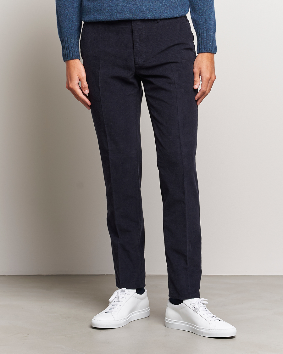 Herre | Italian Department | Incotex | Slim Fit Soft Corduroy Trousers Navy