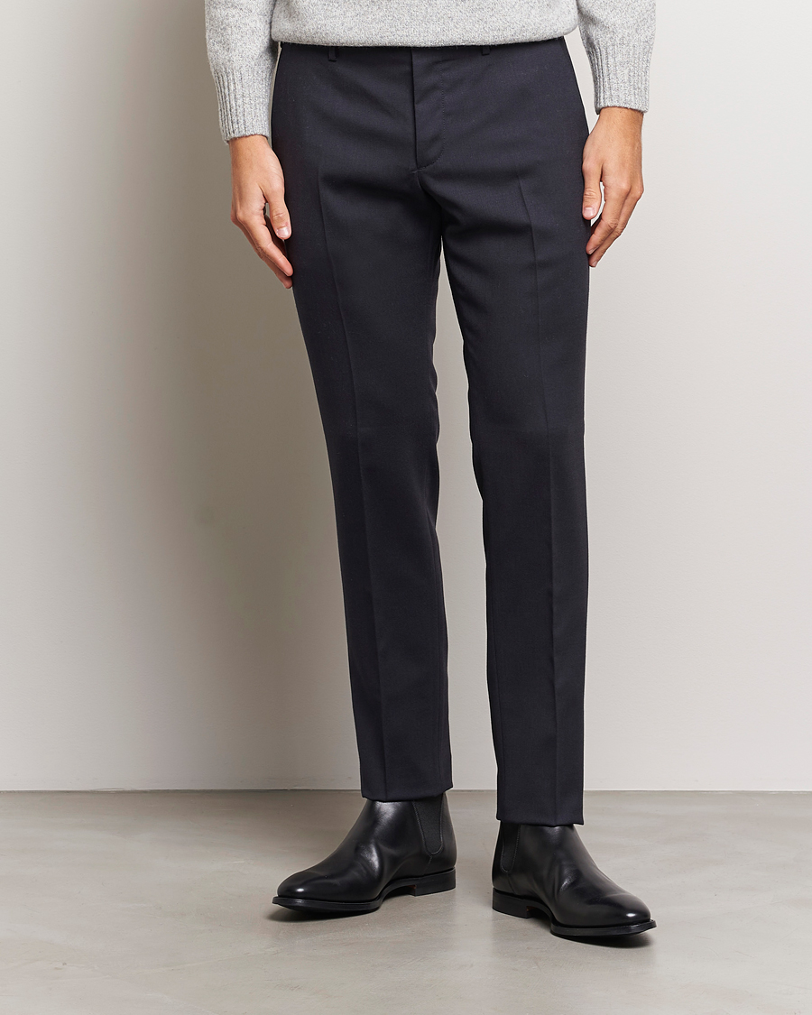Herre |  | Incotex | Slim Fit Washable Flannel Trousers Navy