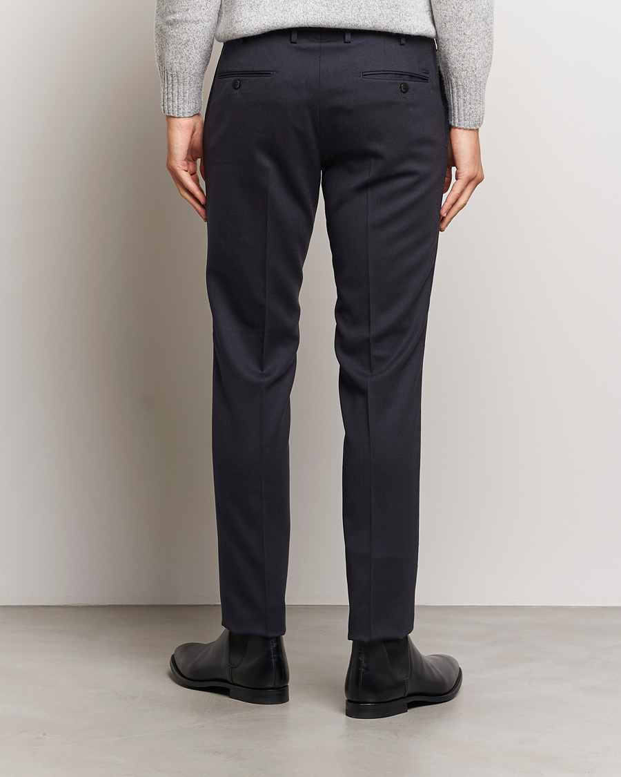 Herre | Bukser | Incotex | Slim Fit Washable Flannel Trousers Navy