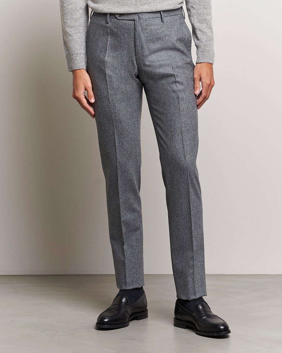 Herre | Flanellbukser | Incotex | Slim Fit Carded Flannel Trousers Grey Melange