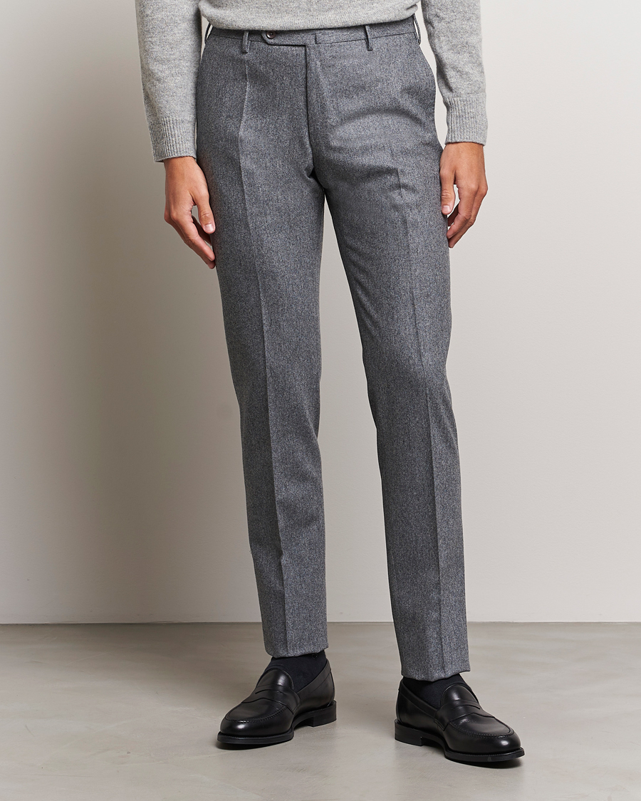 Herre | | Incotex | Slim Fit Carded Flannel Trousers Grey Melange