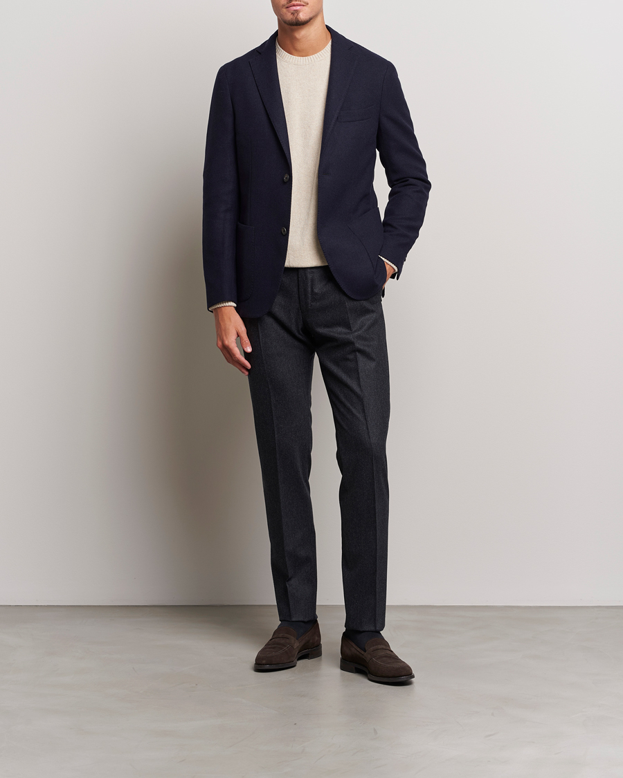 Herre | Bukser | Incotex | Slim Fit Carded Flannel Trousers Dark Grey