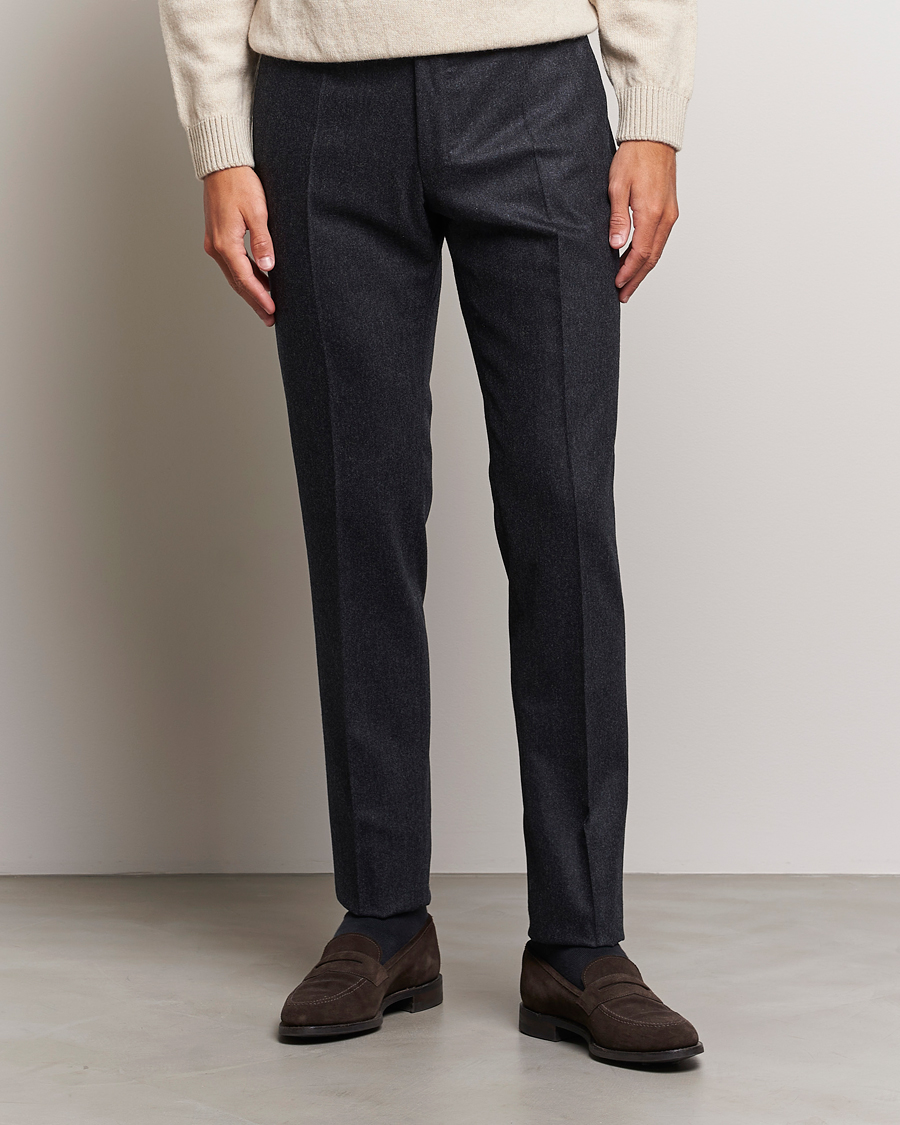 Herre | Bukser | Incotex | Slim Fit Carded Flannel Trousers Dark Grey
