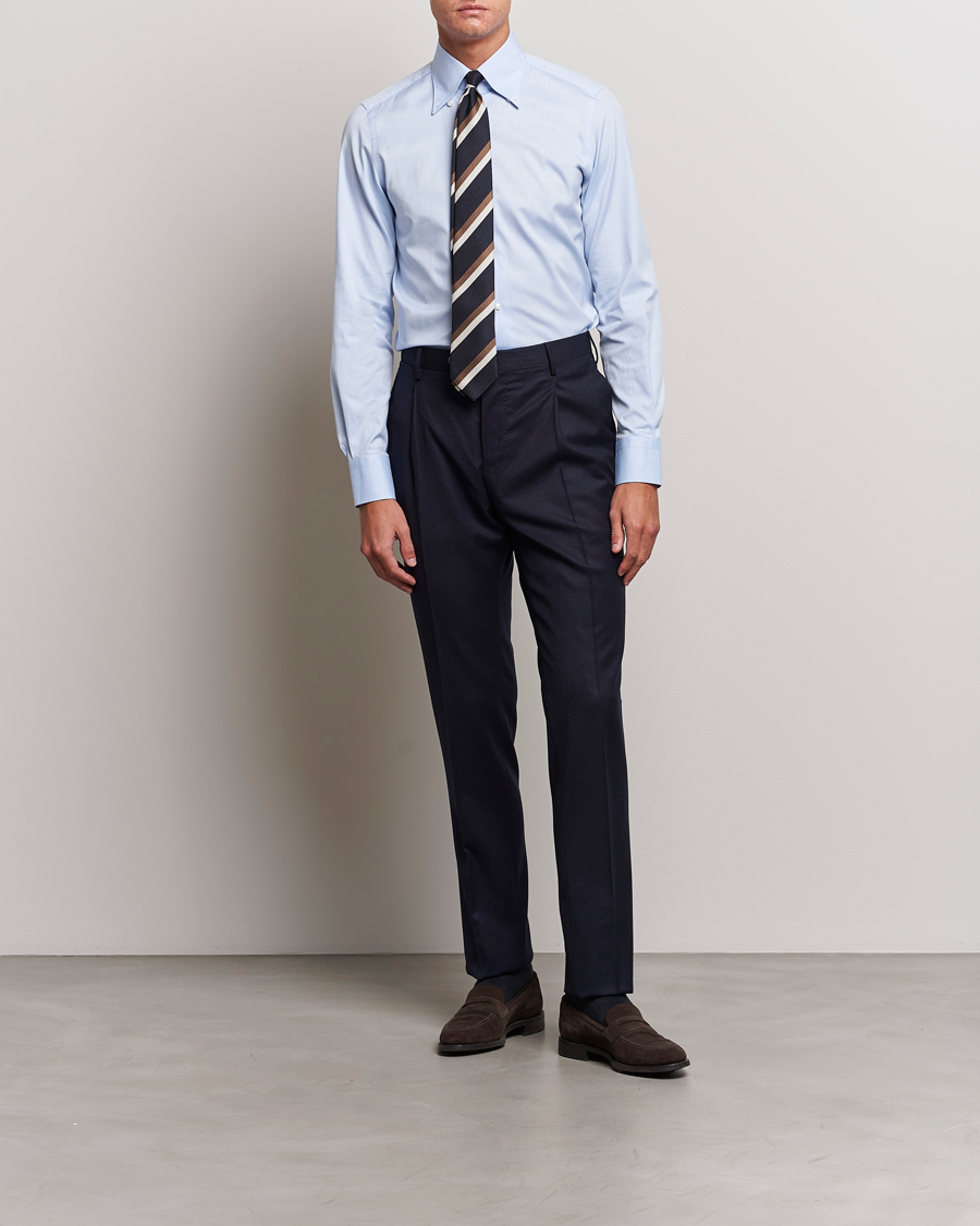 Herre | Skjorter | Finamore Napoli | Milano Slim Oxford Button Down Shirt Light Blue