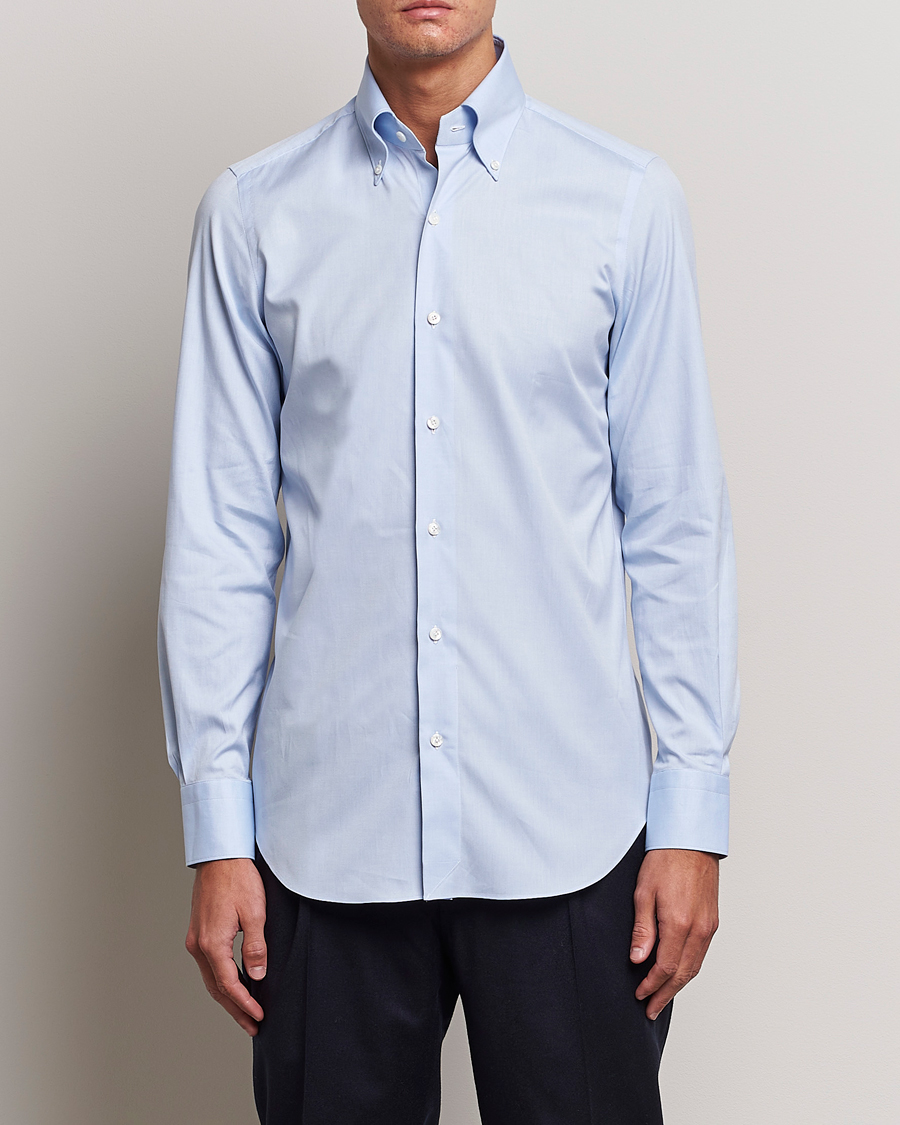 Herre |  | Finamore Napoli | Milano Slim Oxford Button Down Shirt Light Blue