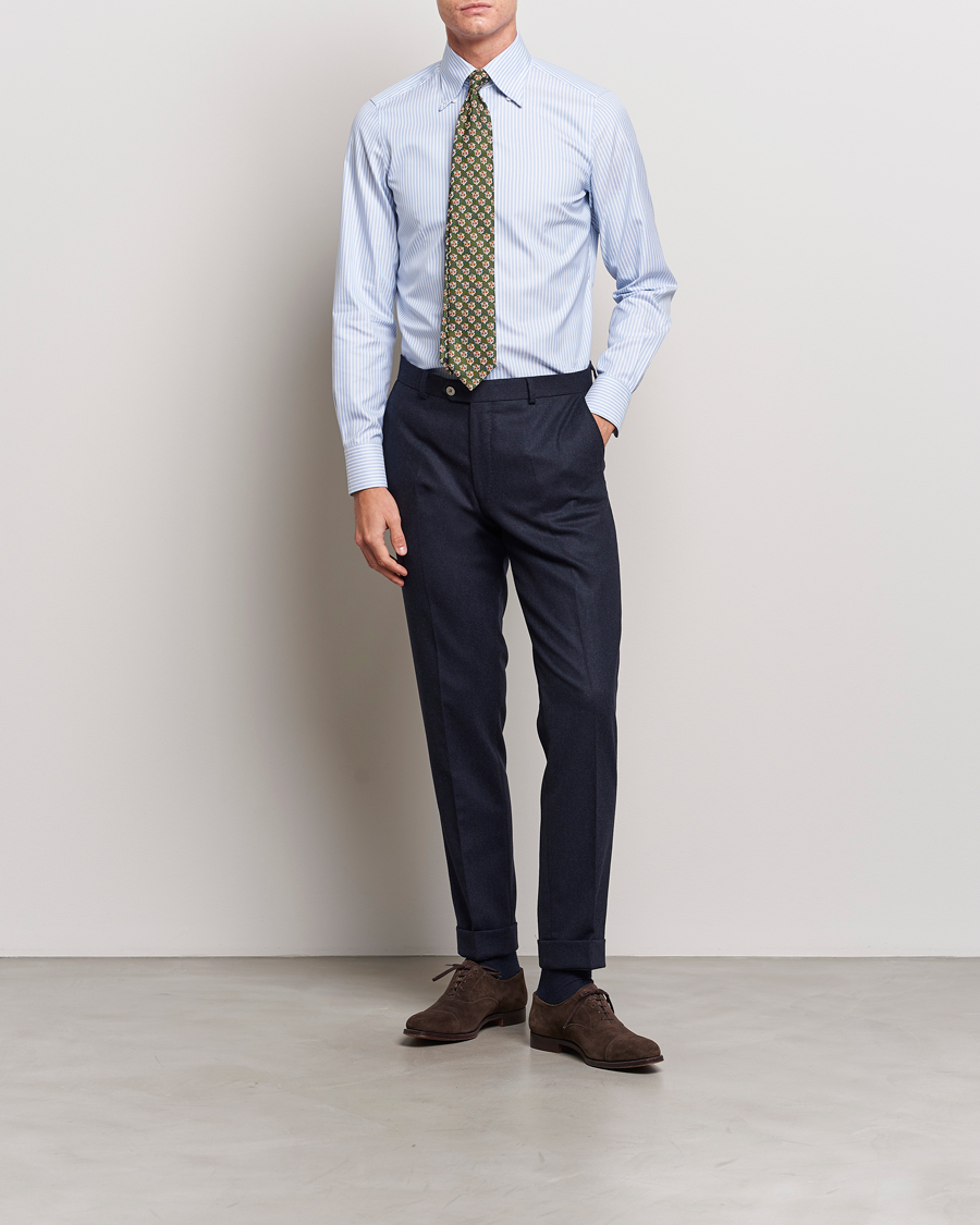 Herre | Skjorter | Finamore Napoli | Milano Slim Oxford Button Down Shirt Blue Stripe