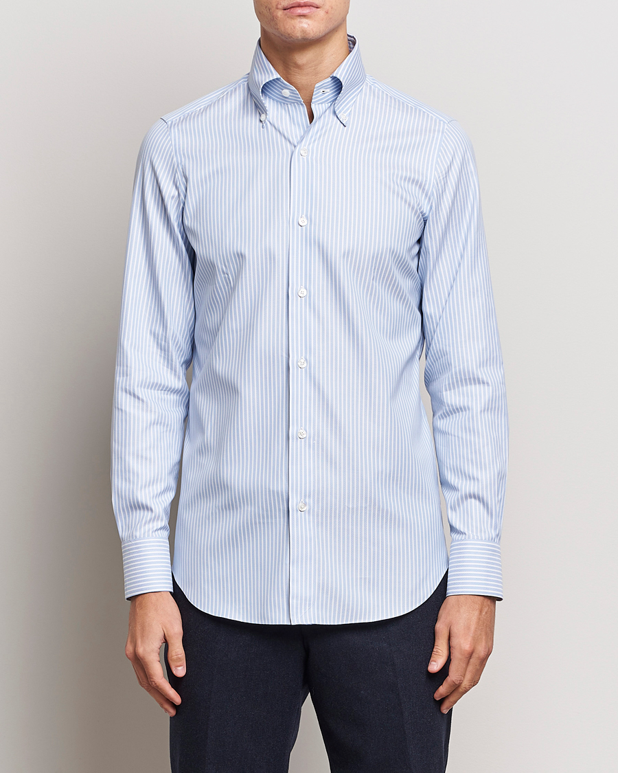 Herre | Skjorter | Finamore Napoli | Milano Slim Oxford Button Down Shirt Blue Stripe