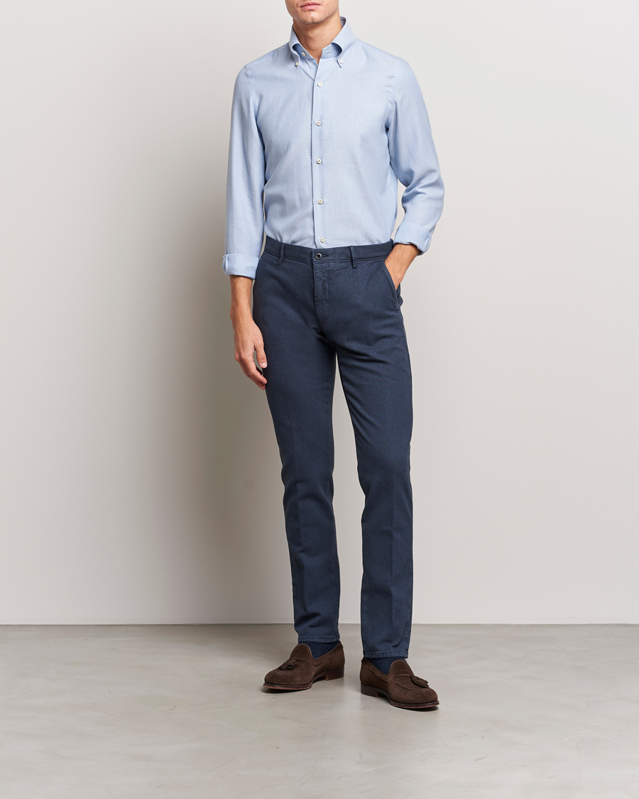 Herre | Skjorter | Finamore Napoli | Milano Slim Cashmere BD Shirt Light Blue