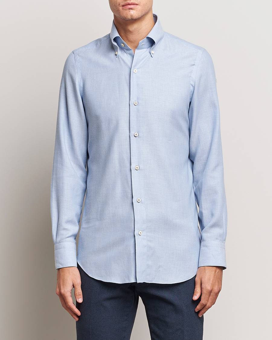 Herre | Flanellskjorter | Finamore Napoli | Milano Slim Cashmere BD Shirt Light Blue
