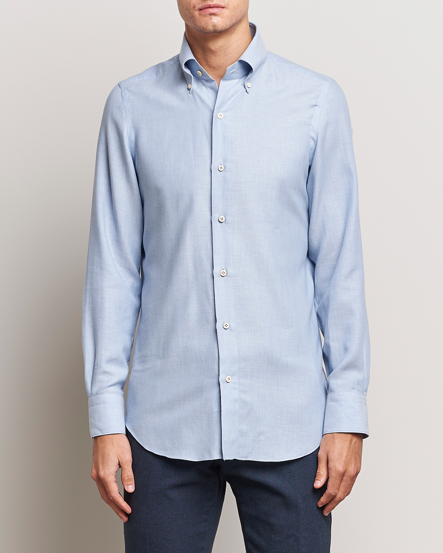Herre |  | Finamore Napoli | Milano Slim Cashmere BD Shirt Light Blue