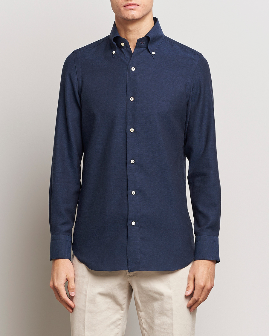 Herre | Skjorter | Finamore Napoli | Milano Slim Cashmere BD Shirt Navy