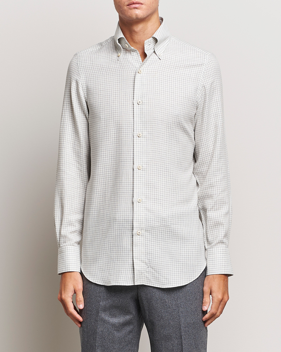 Herre | Skjorter | Finamore Napoli | Milano Slim Cashmere BD Shirt Light Grey