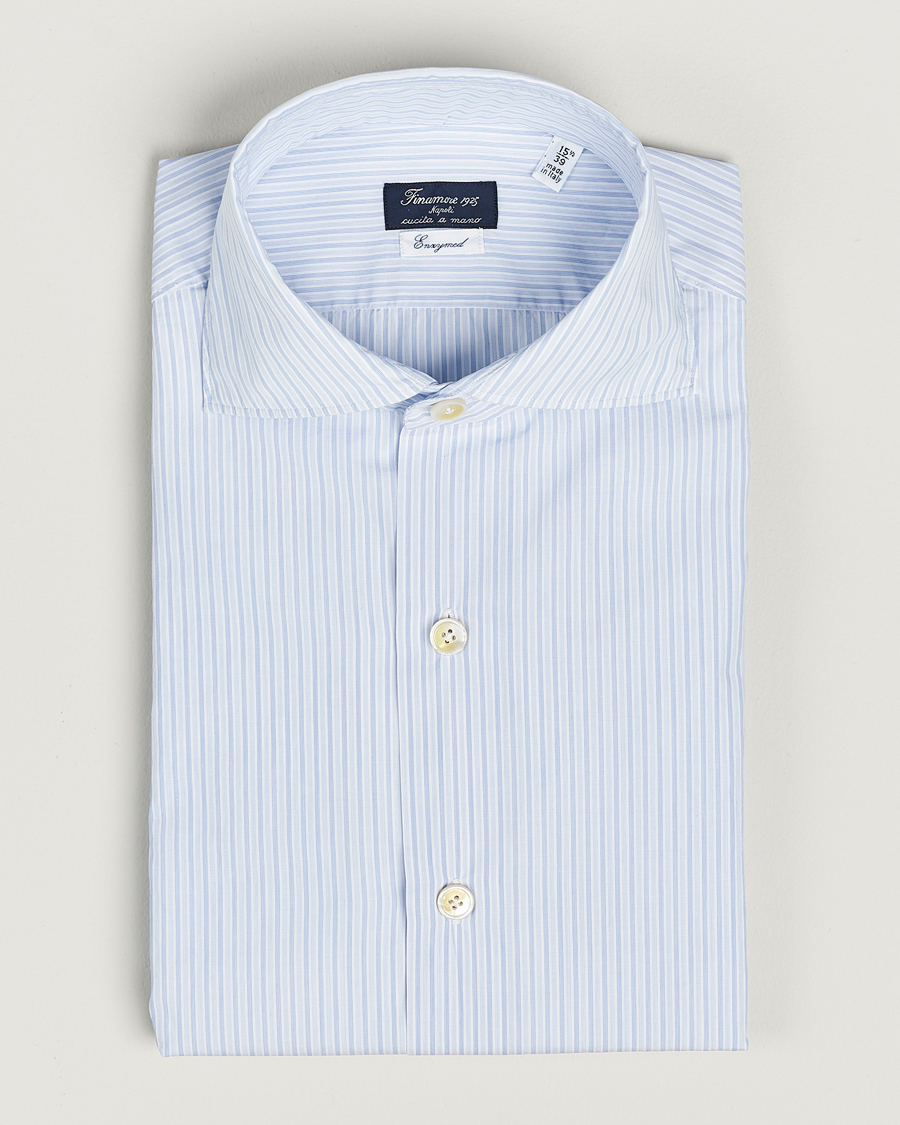 Herre |  | Finamore Napoli | Milano Slim Washed Dress Shirt Blue Stripe