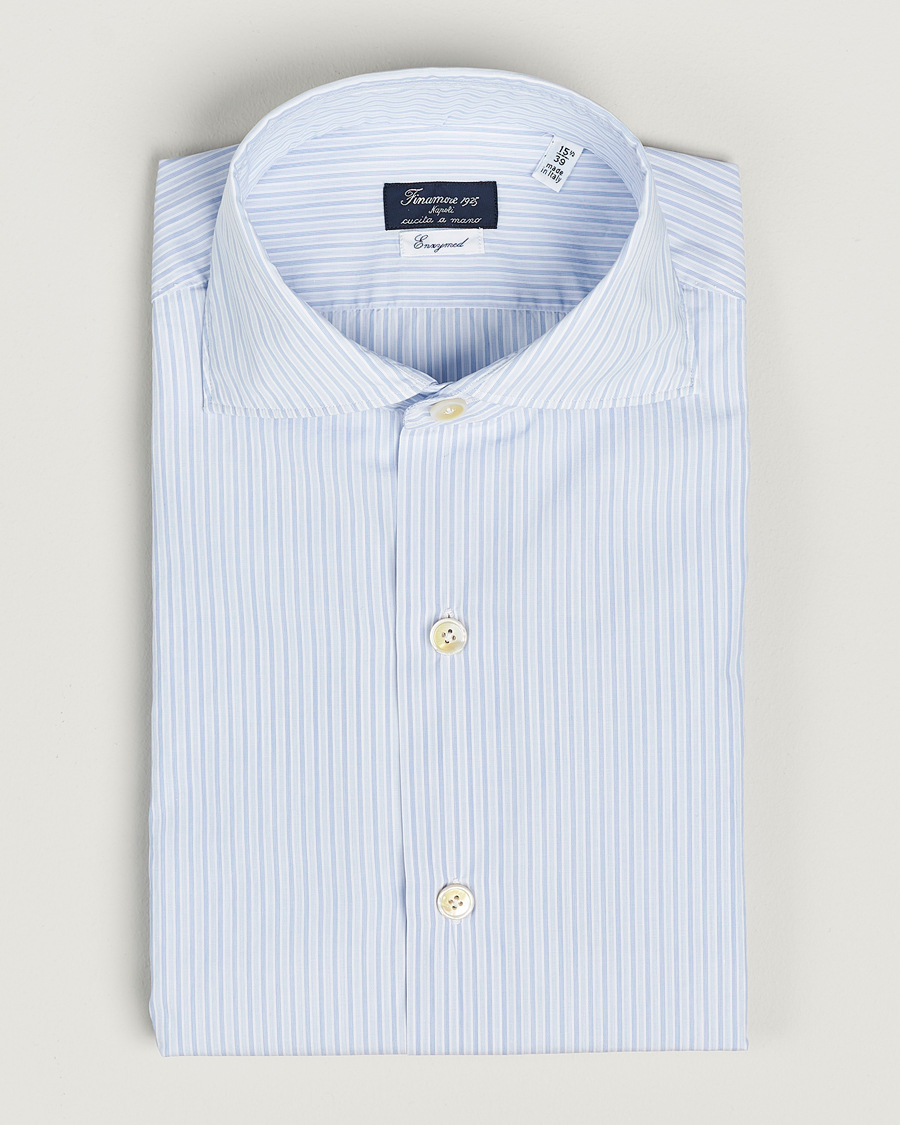 Herre | Skjorter | Finamore Napoli | Milano Slim Washed Dress Shirt Blue Stripe