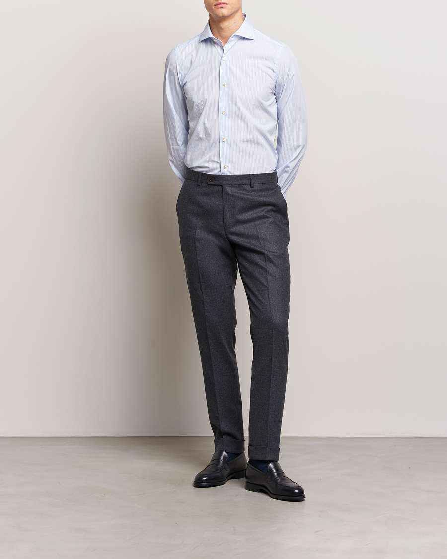 Herre | Skjorter | Finamore Napoli | Milano Slim Washed Dress Shirt Blue Stripe