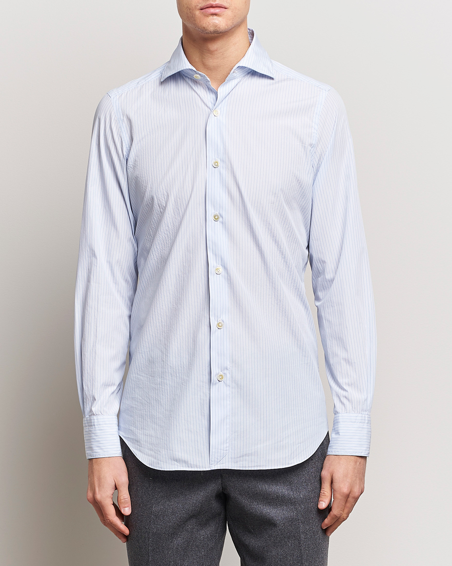 Herre | Skjorter | Finamore Napoli | Milano Slim Washed Dress Shirt Blue Stripe