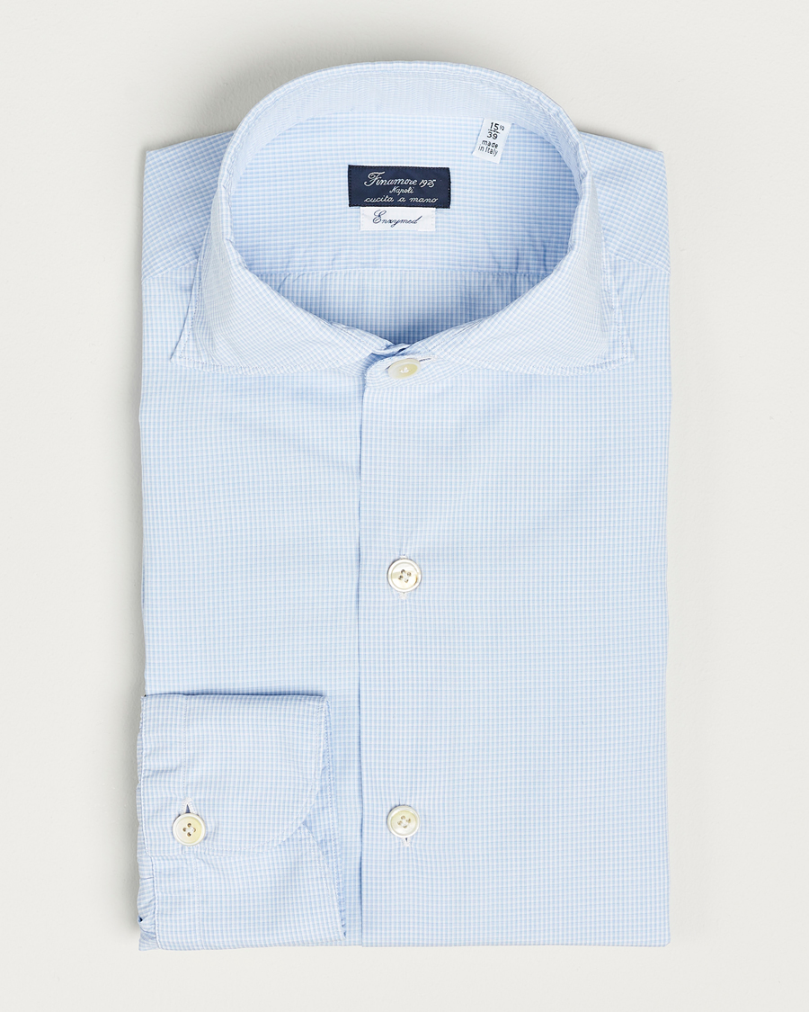 Herre | Skjorter | Finamore Napoli | Milano Slim Washed Dress Shirt Blue Check