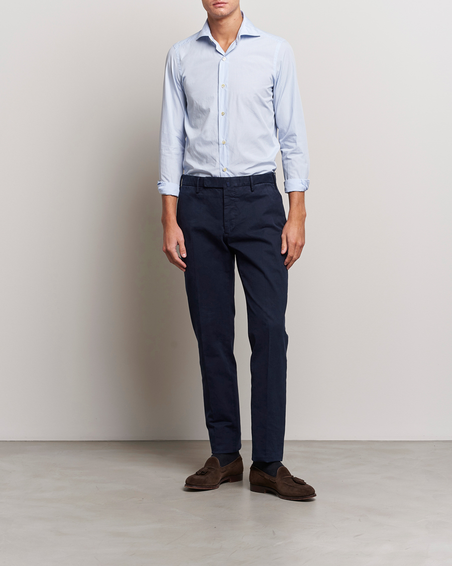 Herre | Skjorter | Finamore Napoli | Milano Slim Washed Dress Shirt Blue Check