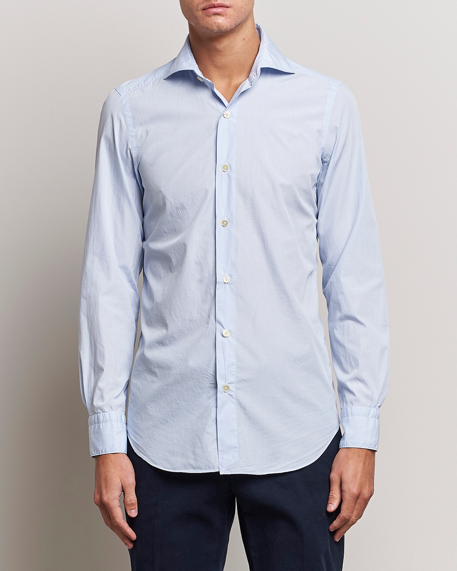 Herre | Skjorter | Finamore Napoli | Milano Slim Washed Dress Shirt Blue Check