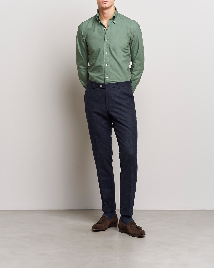 Herre | Skjorter | Finamore Napoli | Tokyo Slim Oxford Button Down Shirt Olive