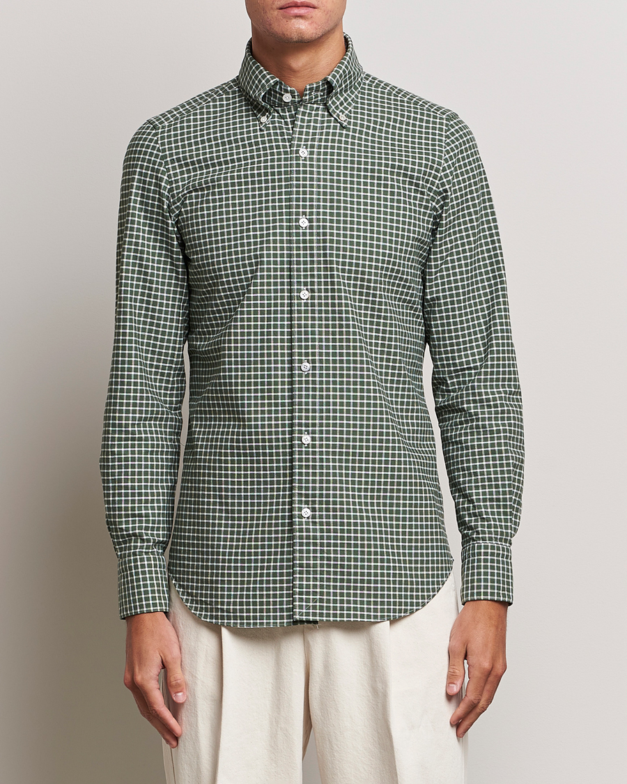 Herre | Skjorter | Finamore Napoli | Tokyo Slim Oxford Button Down Shirt Green Check