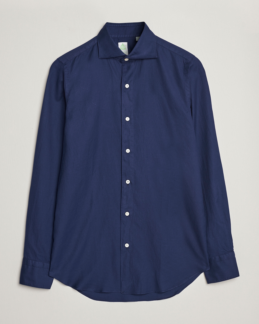 Herre | Skjorter | Finamore Napoli | Tokyo Slim Flannel Shirt Navy