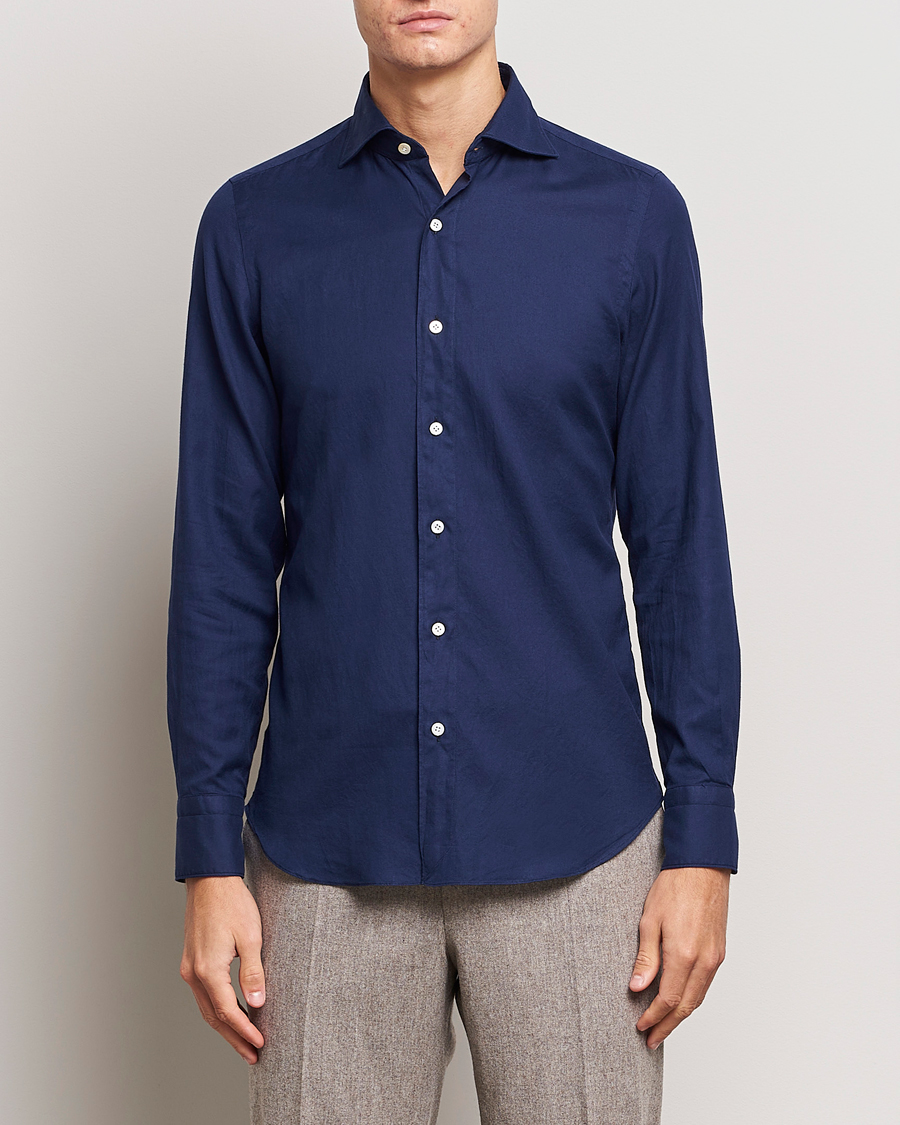 Herre | Klær | Finamore Napoli | Tokyo Slim Flannel Shirt Navy