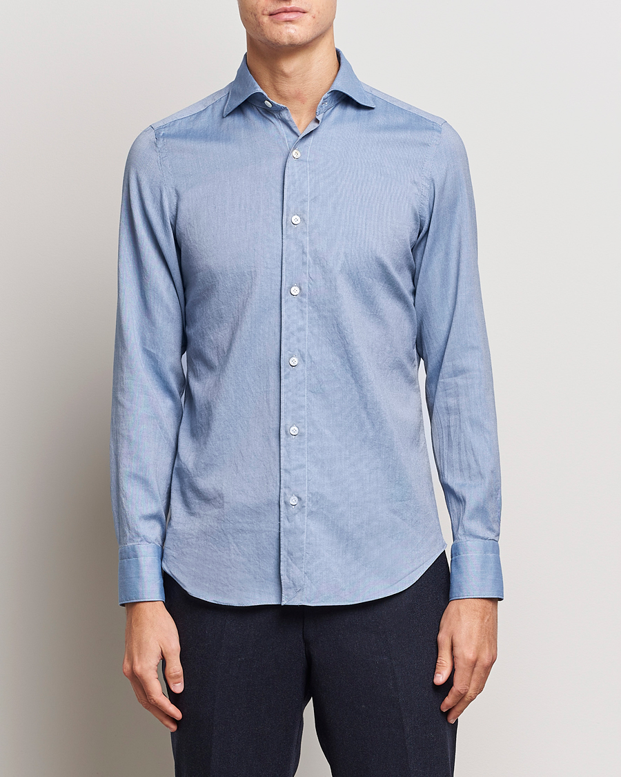Herre | Skjorter | Finamore Napoli | Tokyo Slim Flannel Shirt Light Blue
