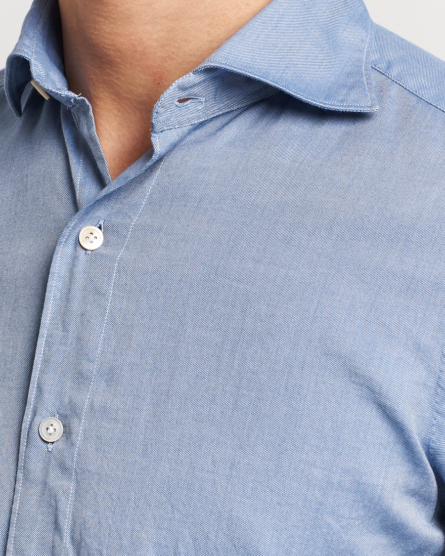 Herre | Skjorter | Finamore Napoli | Tokyo Slim Flannel Shirt Light Blue