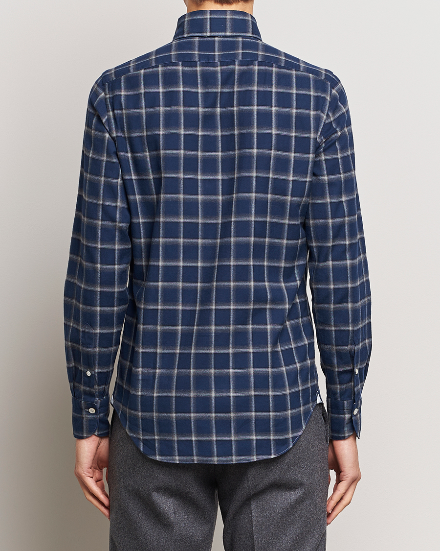 Herre | Skjorter | Finamore Napoli | Tokyo Slim Flannel Button Down Shirt Navy Check