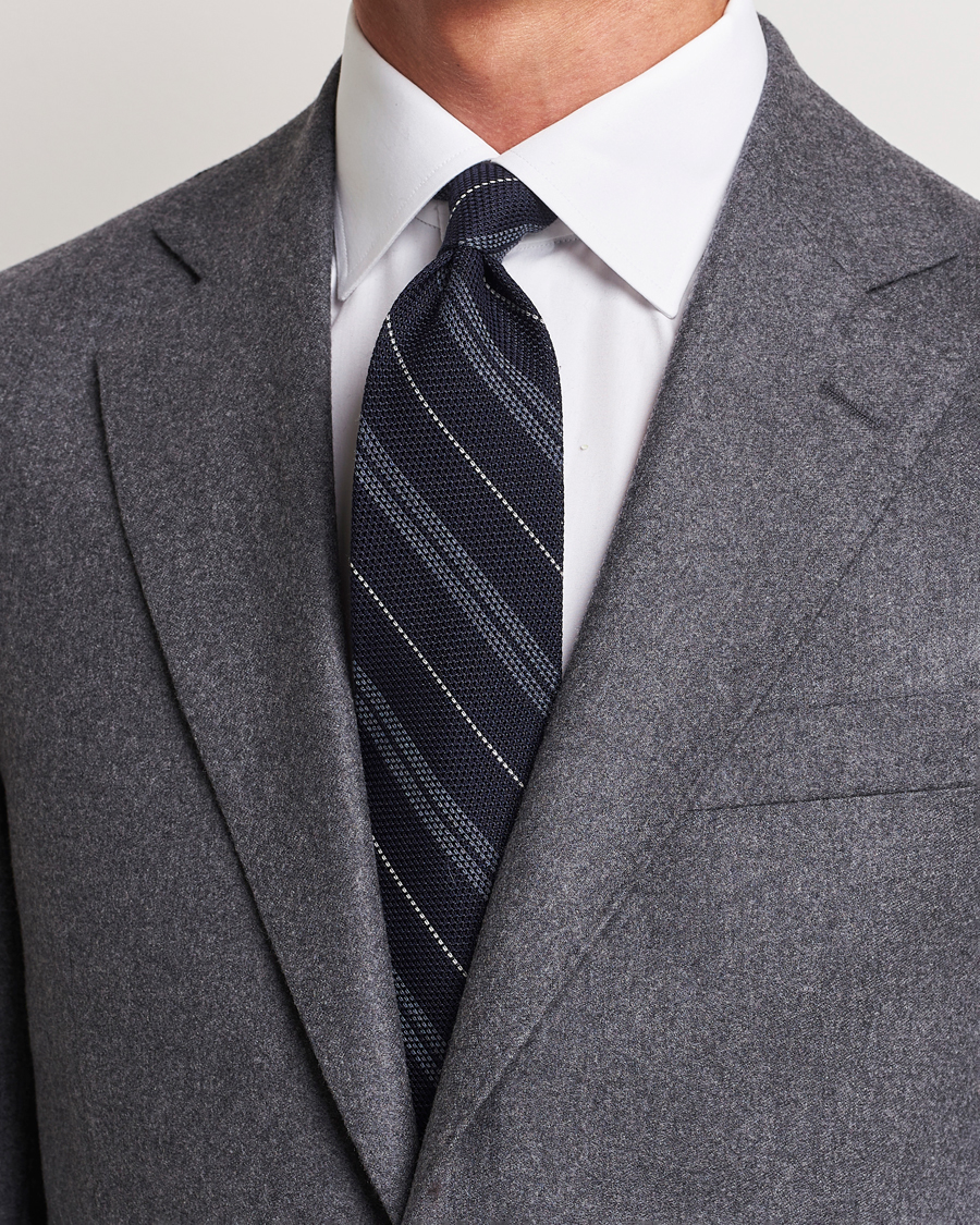 Herre |  | Finamore Napoli | Regimental Grenadine Silk Tie Navy