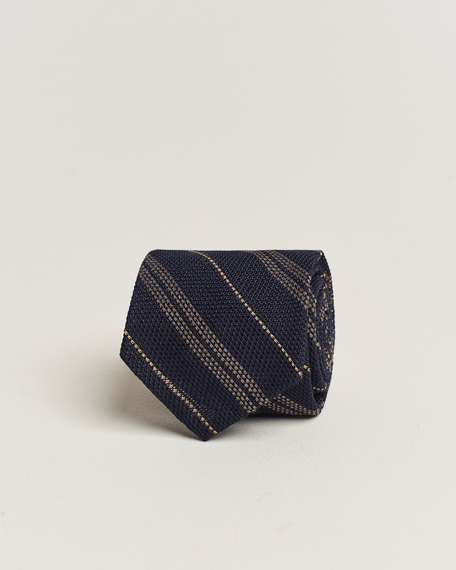 Herre | Finamore Napoli Regimental Grenadine Silk Tie Navy/Brown | Finamore Napoli | Regimental Grenadine Silk Tie Navy/Brown
