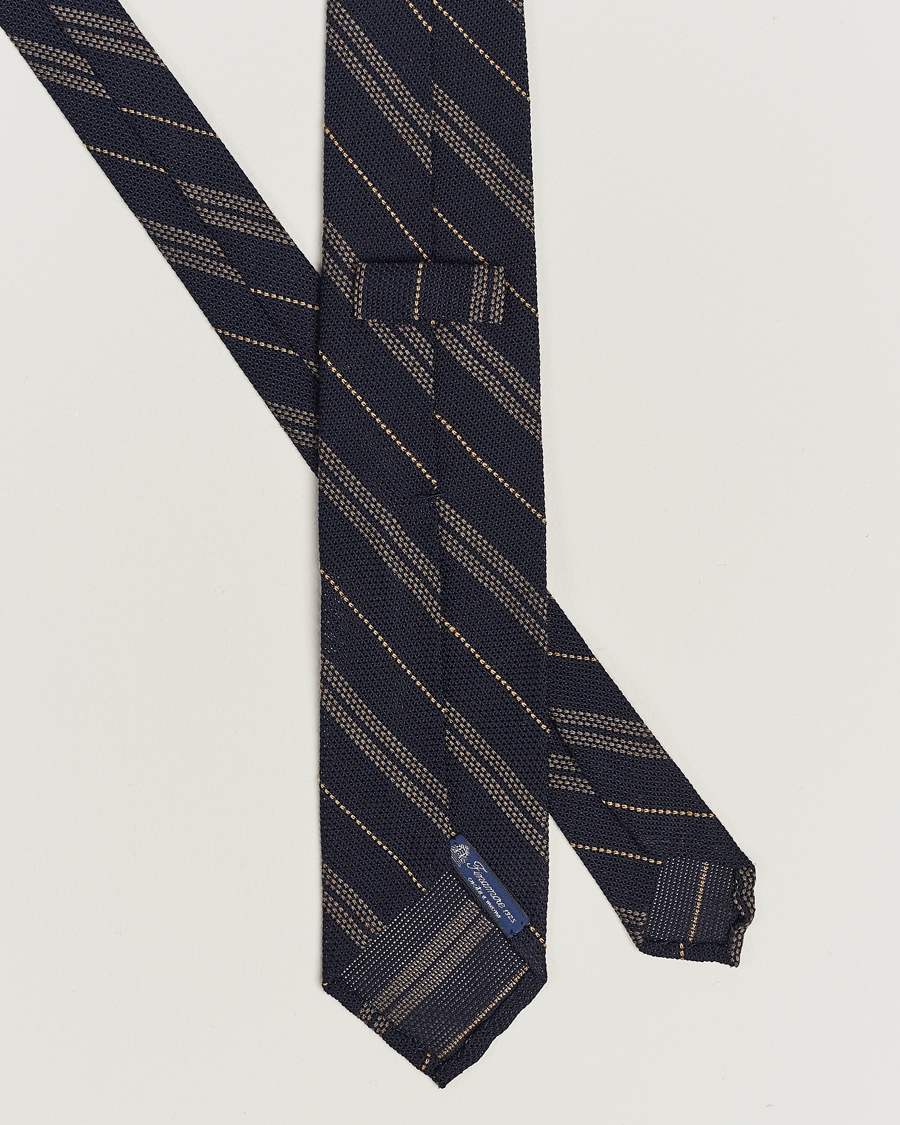 Herre | Finamore Napoli Regimental Grenadine Silk Tie Navy/Brown | Finamore Napoli | Regimental Grenadine Silk Tie Navy/Brown