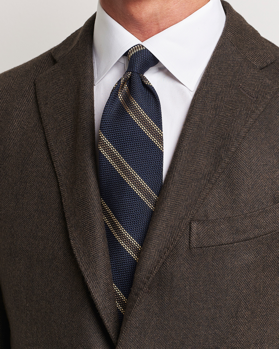 Herre |  | Finamore Napoli | Regimental Grenadine Silk Tie Navy/Brown