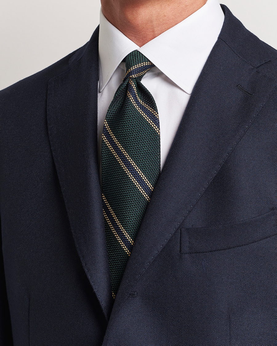 Herre | | Finamore Napoli | Regimental Grenadine Silk Tie Green/Navy