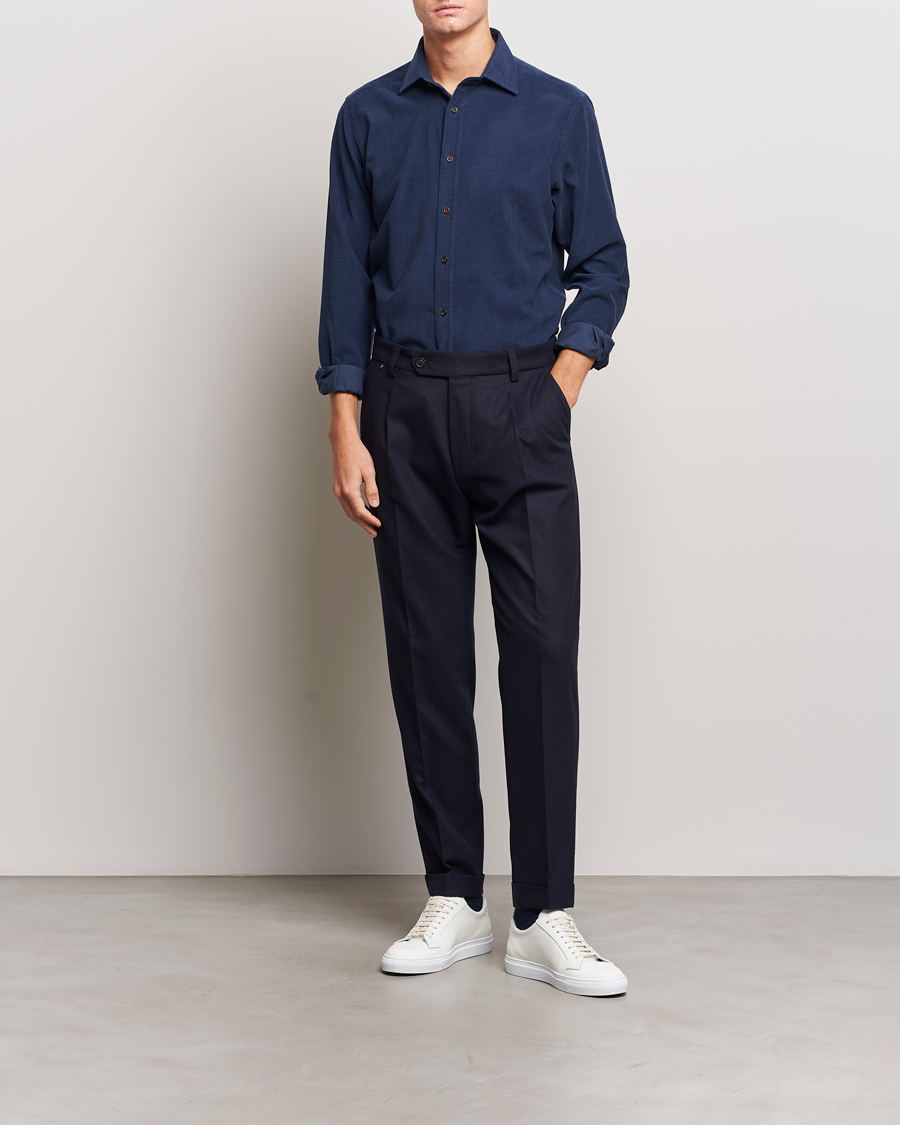 Herre | Skjorter | Ralph Lauren Purple Label | Cotton/Cashmere Corduroy Shirt Navy