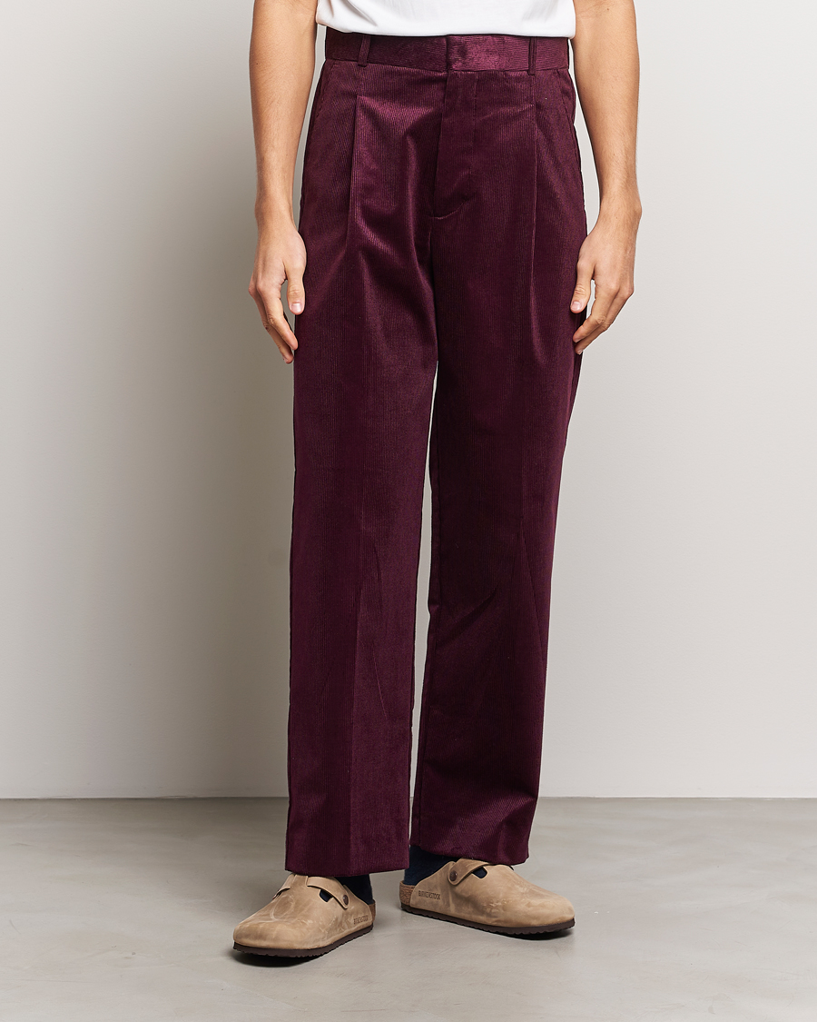 Herre | Bukser | Drôle de Monsieur | Pleated Corduroy Trousers Wine
