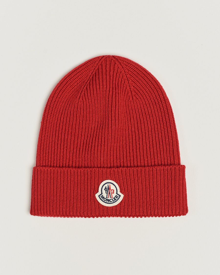 Herre | Moncler Ribbed Wool Beanie Red | Moncler | Ribbed Wool Beanie Red
