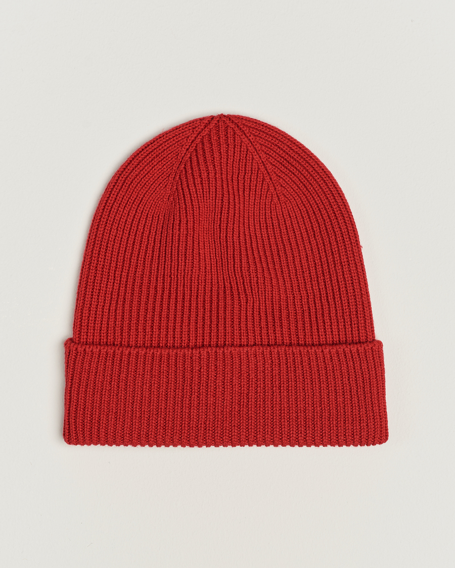 Herre | Moncler Ribbed Wool Beanie Red | Moncler | Ribbed Wool Beanie Red