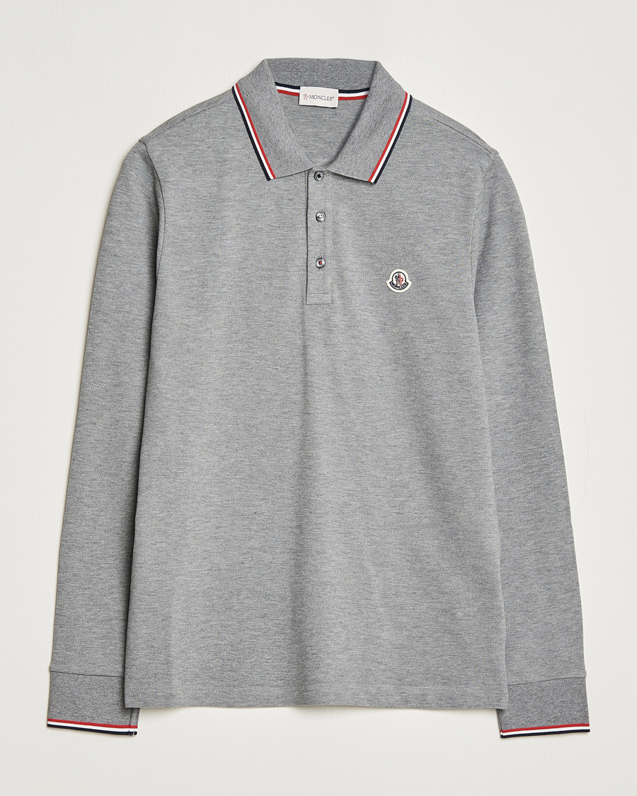 Herre | Gensere | Moncler | Contrast Rib Long Sleeve Polo Light Grey
