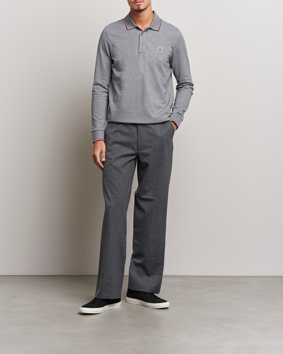 Herre | Gensere | Moncler | Contrast Rib Long Sleeve Polo Light Grey