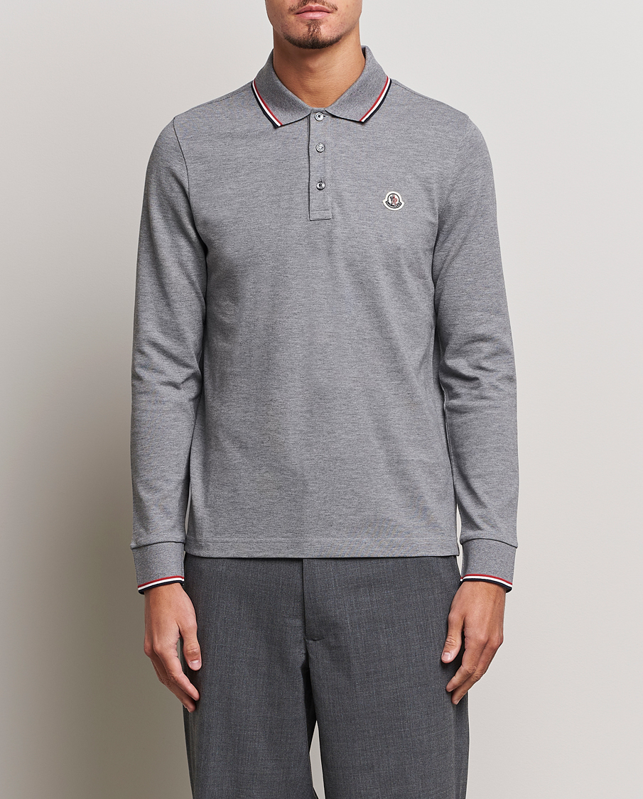 Herre |  | Moncler | Contrast Rib Long Sleeve Polo Light Grey