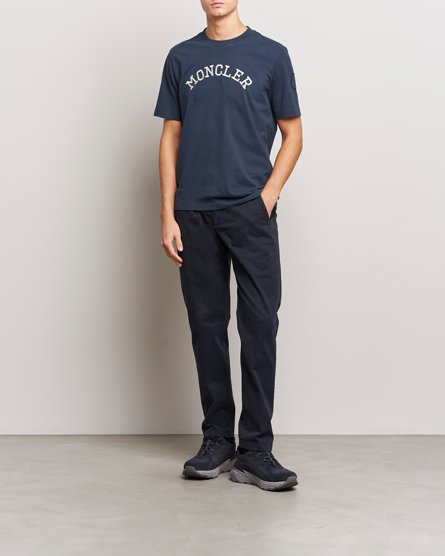 Herre | T-Shirts | Moncler | Lettering T-Shirt Navy