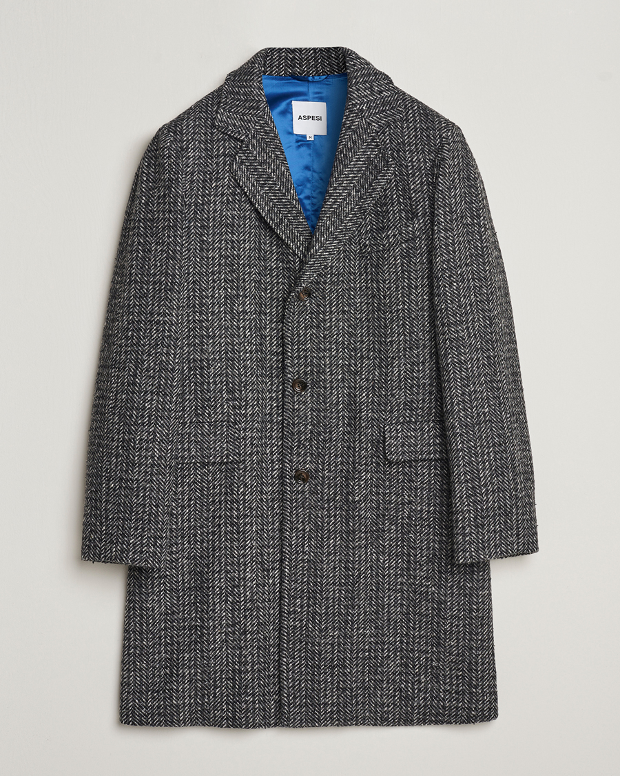 Herre | Aspesi | Aspesi | Herringbone Wool Coat Grey