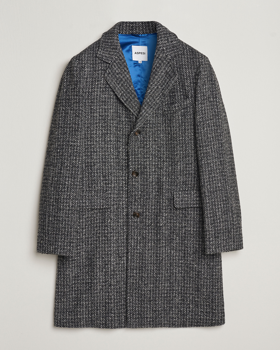 Herre | Jakker | Aspesi | Herringbone Wool Coat Grey