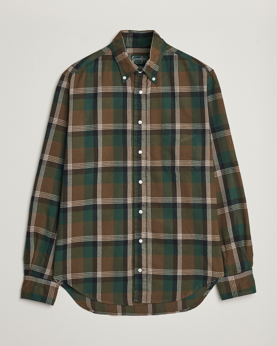 Herre | Skjorter | Gitman Vintage | Button Down Shaggy Flannel Shirt Olive Check